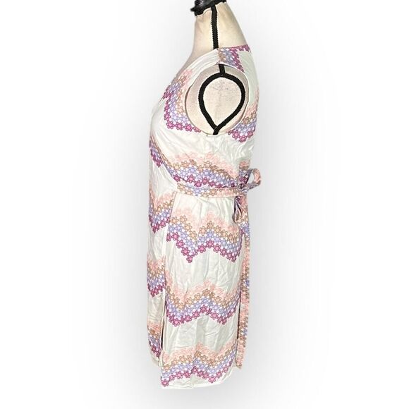 Miguelina Ali Wrap Dress Women's Med White Pink Embroiodered Sleeveless RTR - Picture 4 of 14